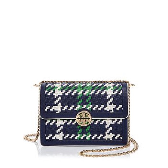 NWT Tory Burch Duet Chain Woven Convertible Navy Green mini Shoulder Bag - Picture 11 of 11
